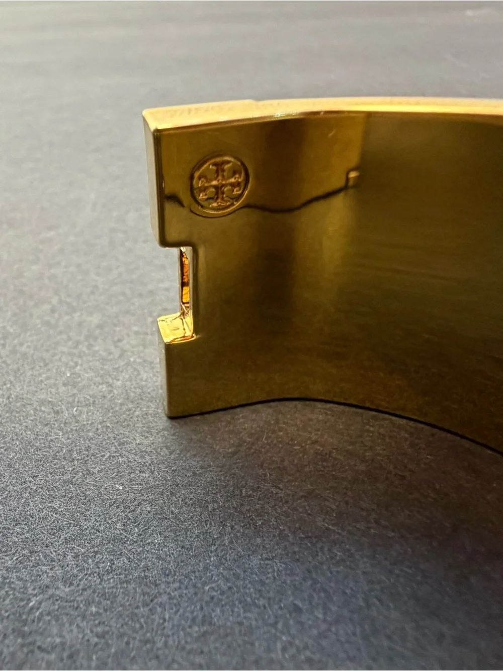 Tory Burch Gold-Tone Cuff Bracelet with Blue and Pink Motif